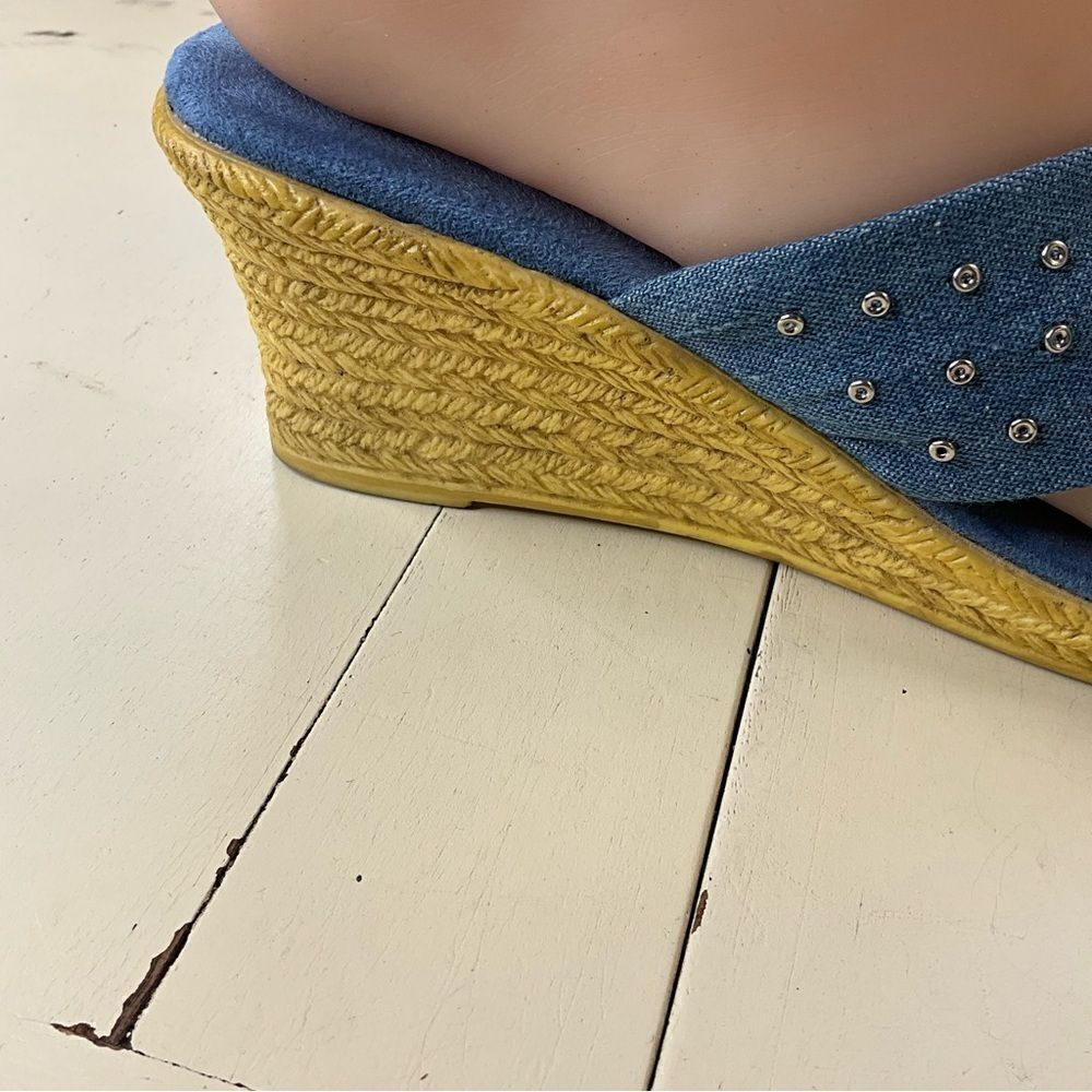 Annie Sandals Blue Fabric Upper Wedge Heel Slip-on - Picture 8 of 16